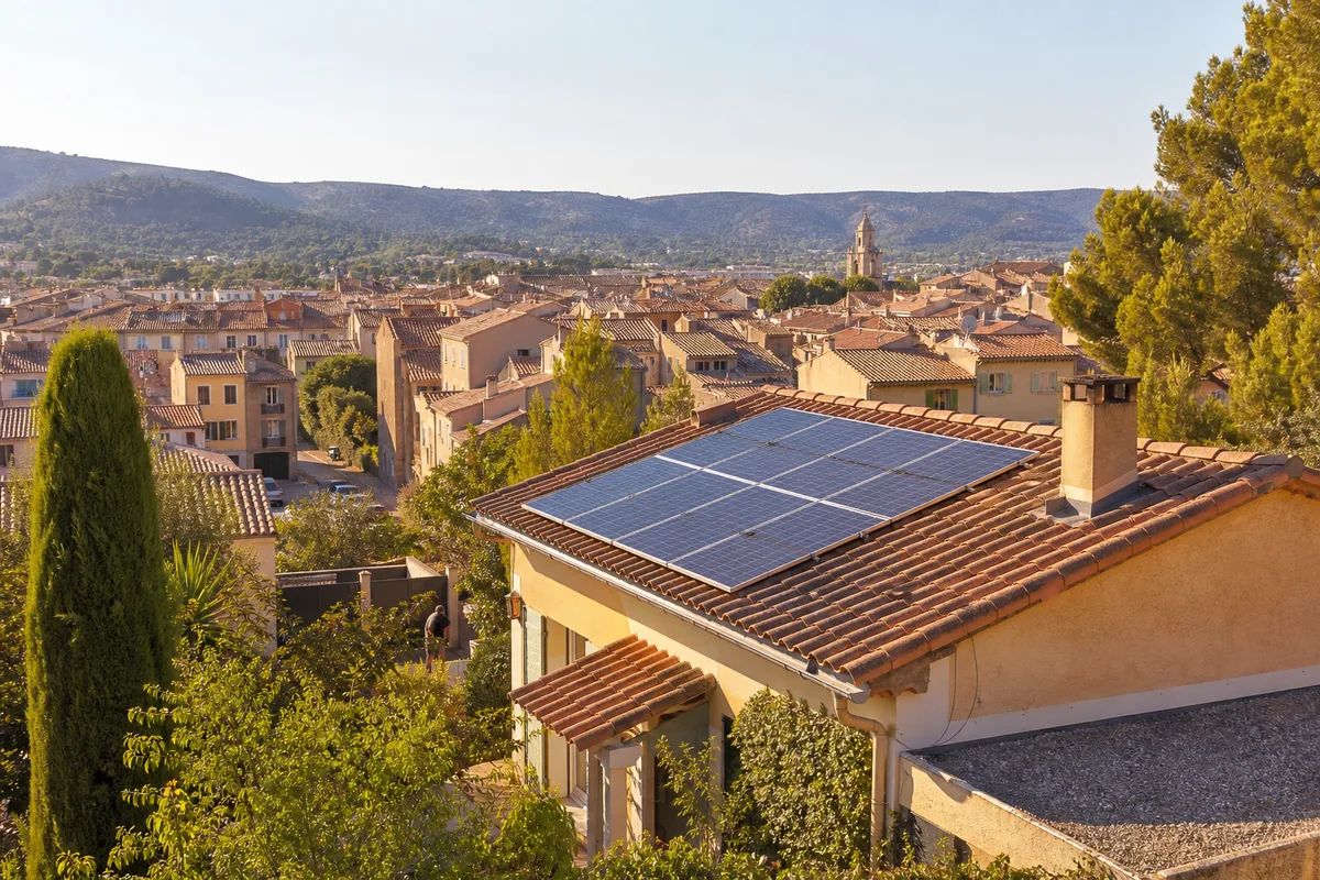 Installation de panneaux solaires à  : vue d'ensemble en situation