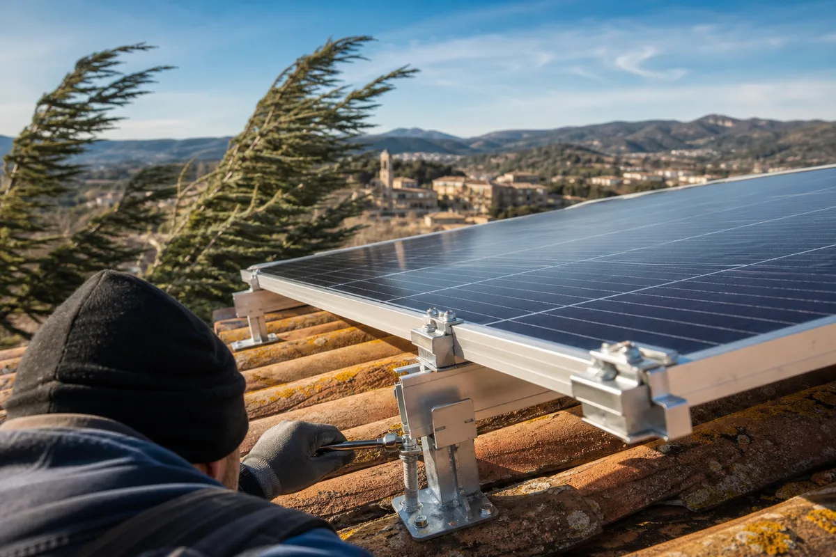 Mistral et panneaux solaires à Manosque : fixations renforcées pour tenir les rafales : illustration en situation