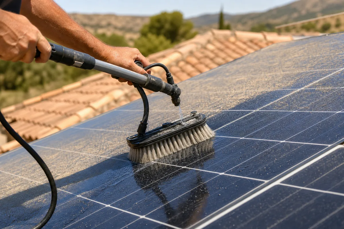 Nettoyage panneaux solaires à Manosque : poussière, pollen et étés secs de Provence : détail technique