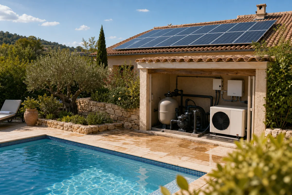 Piscine et panneaux solaires à Manosque : filtrer et chauffer grâce au surplus : illustration en situation