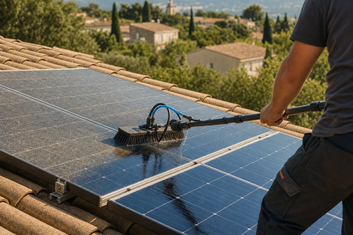 Nettoyage panneaux solaires à Manosque : poussière, pollen et étés secs de Provence
